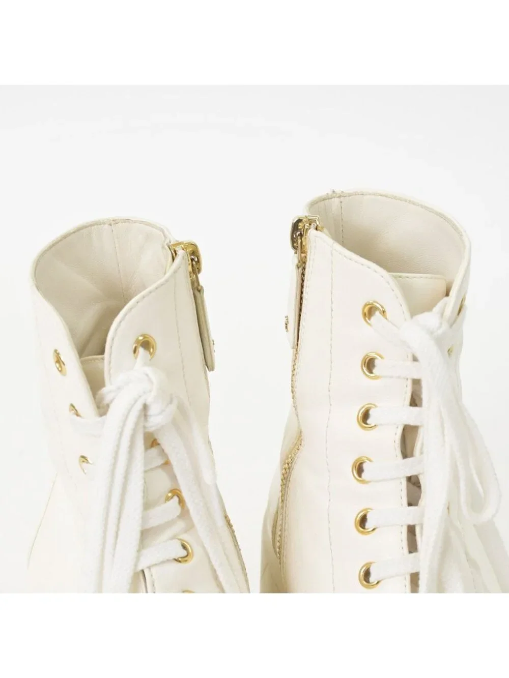 Chanel CC Logo Combat Boots Sneakers White